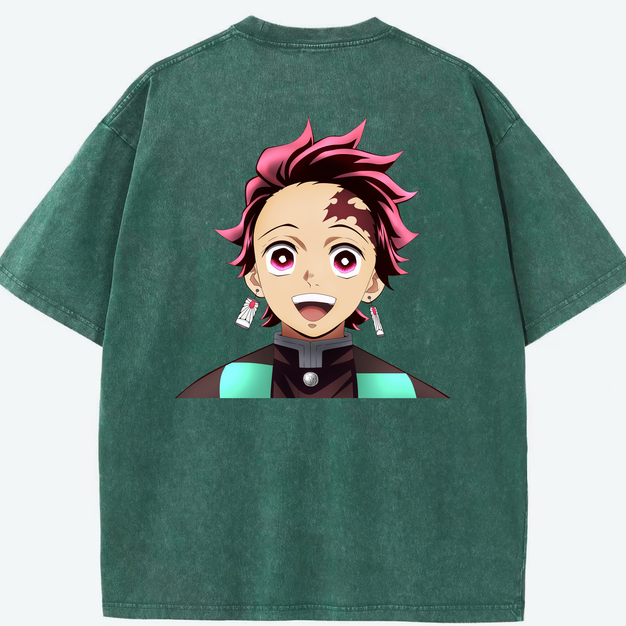 （画像用） 鬼滅の刃 竈門 炭治郎／かまど たんじろう Kamado Tanjirou 綿100% ヴィンテージ風 半袖Tシャツ（背面プリント）